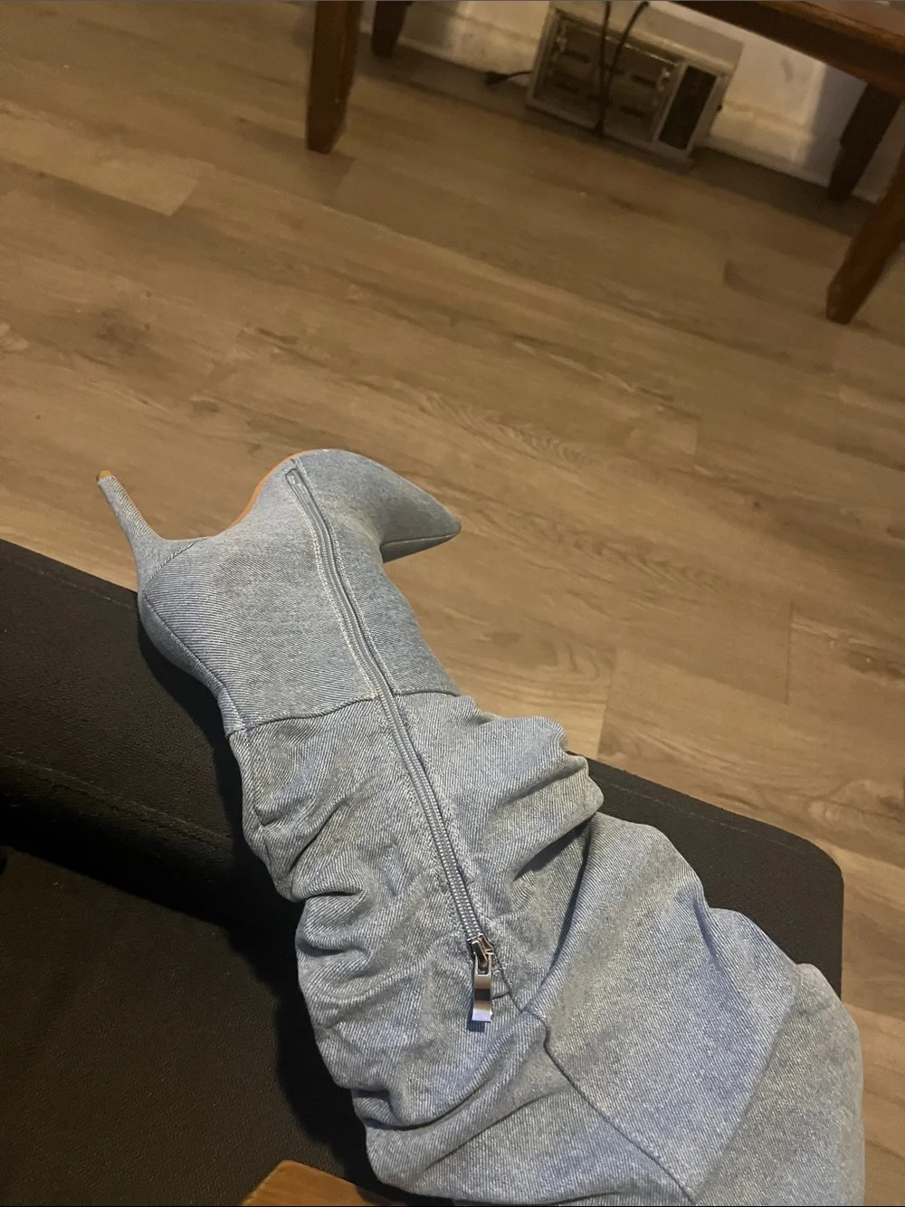 Light Blue Slouchy Pointed-Toe Over-the-Knee Boots